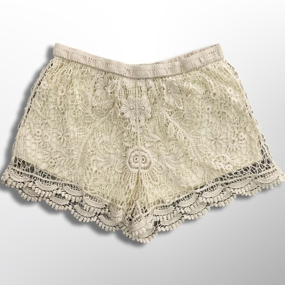 Vivid Collection New York Pants - Vivid Collection‎ Shorts Womens M Crochet Boho Coquette Cotton Knit Lined Ivory